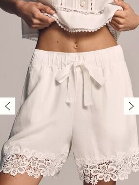 Maeve White Lace-Trim Drawstring Shorts